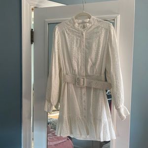 Mare Mare x Anthropologie White Eyelet Button Down Dress with Belt NWT